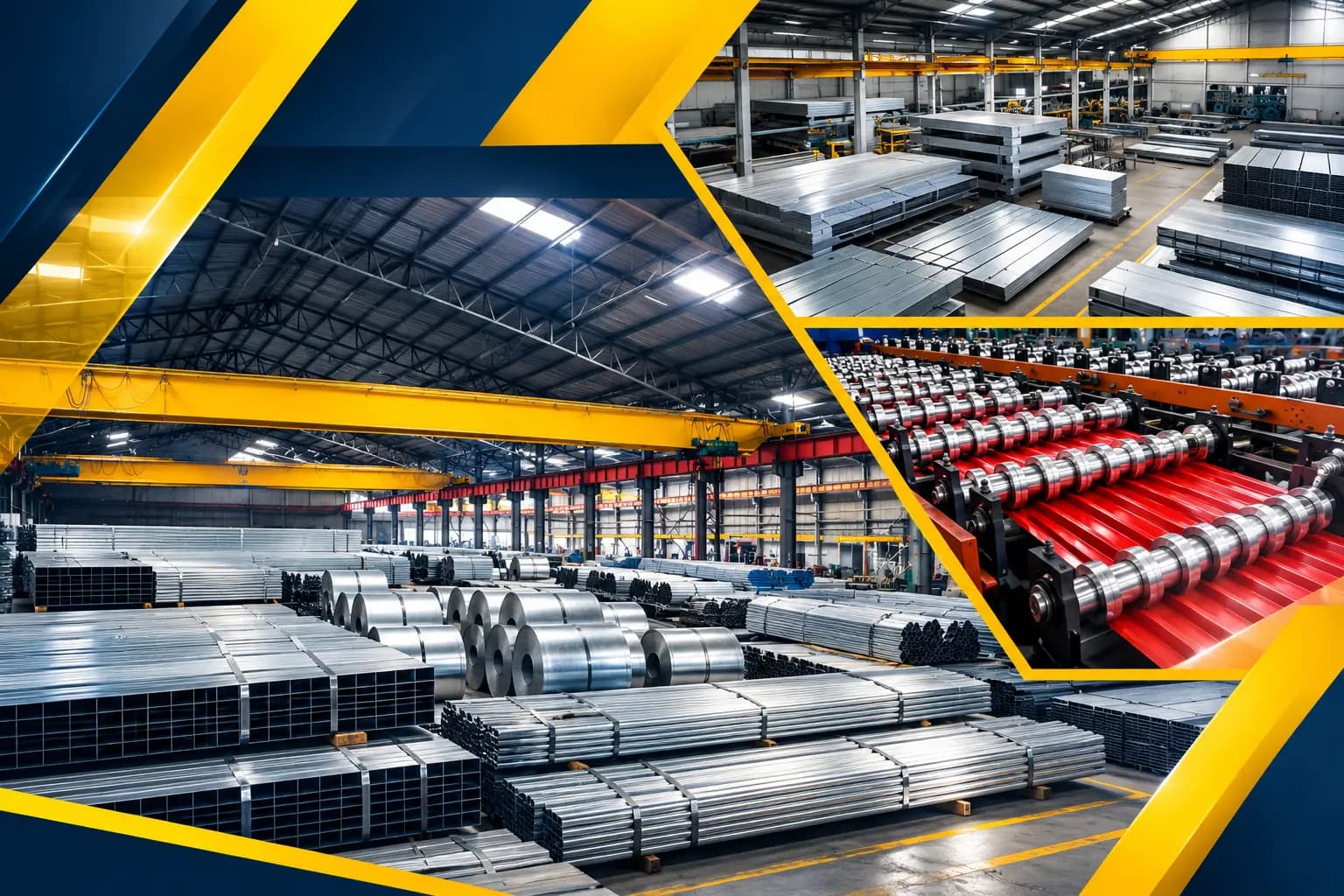 Steel coils, sheets and tubular stock in a large production facility